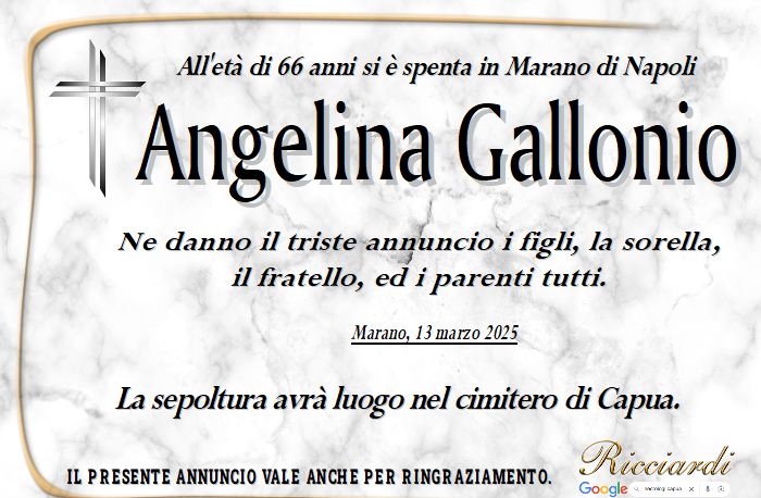 necrologio Angelina Gallonio