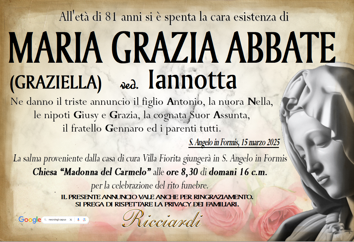 necrologio MARIA GRAZIA ABBATE