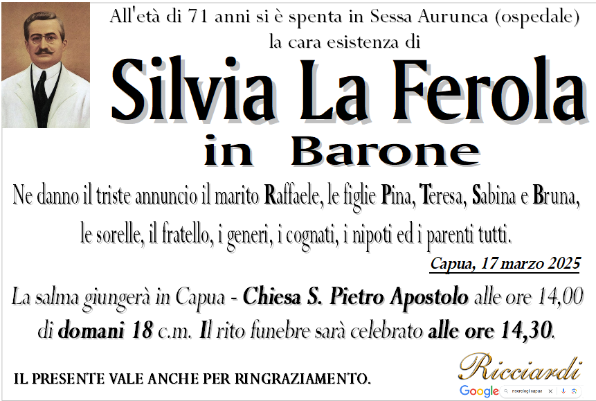 necrologio Silvia La Ferola