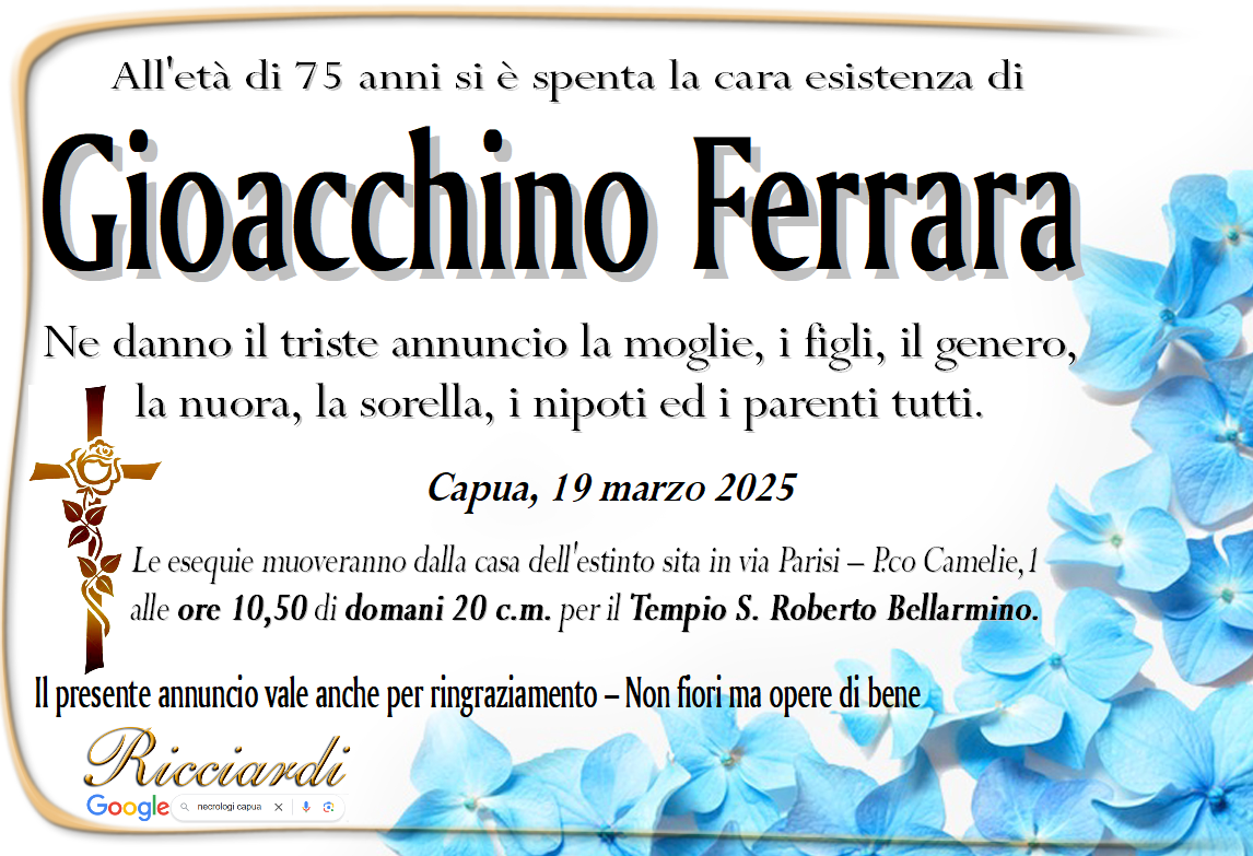 necrologio Gioacchino Ferrara