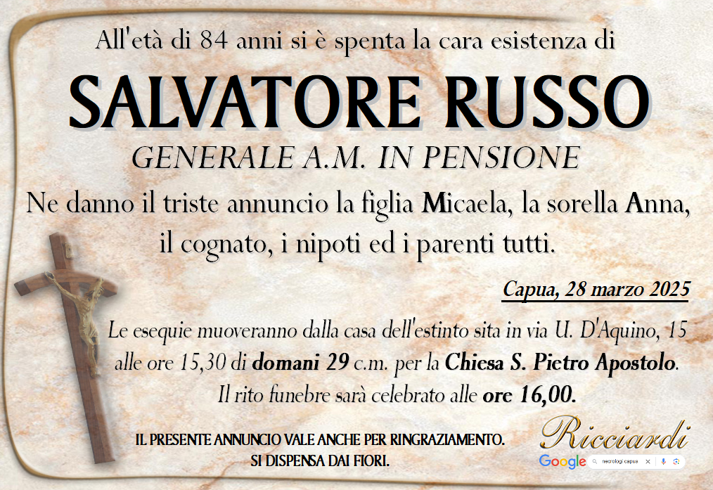 necrologio SALVATORE RUSSO