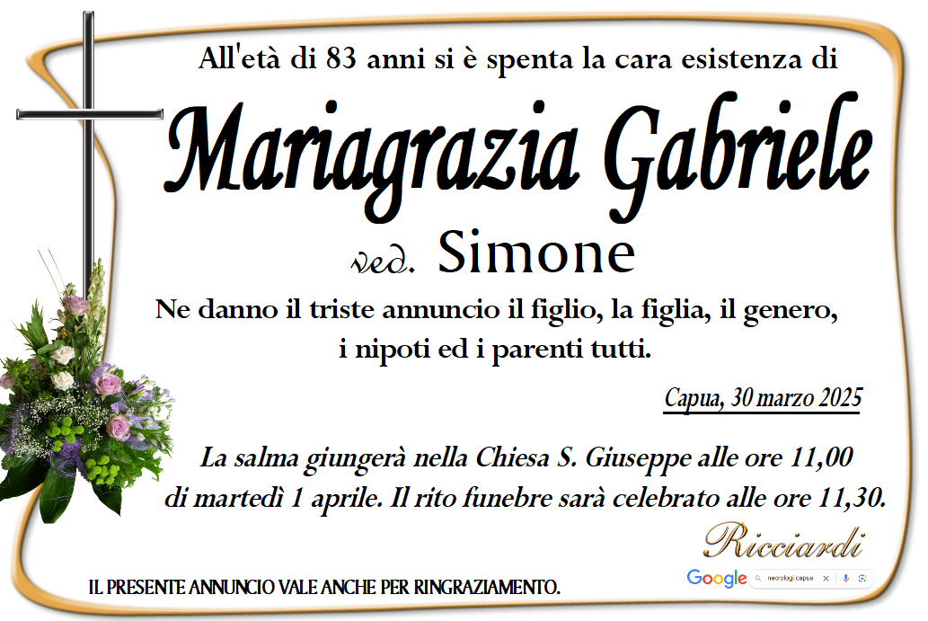 necrologio Mariagrazia Gabriele