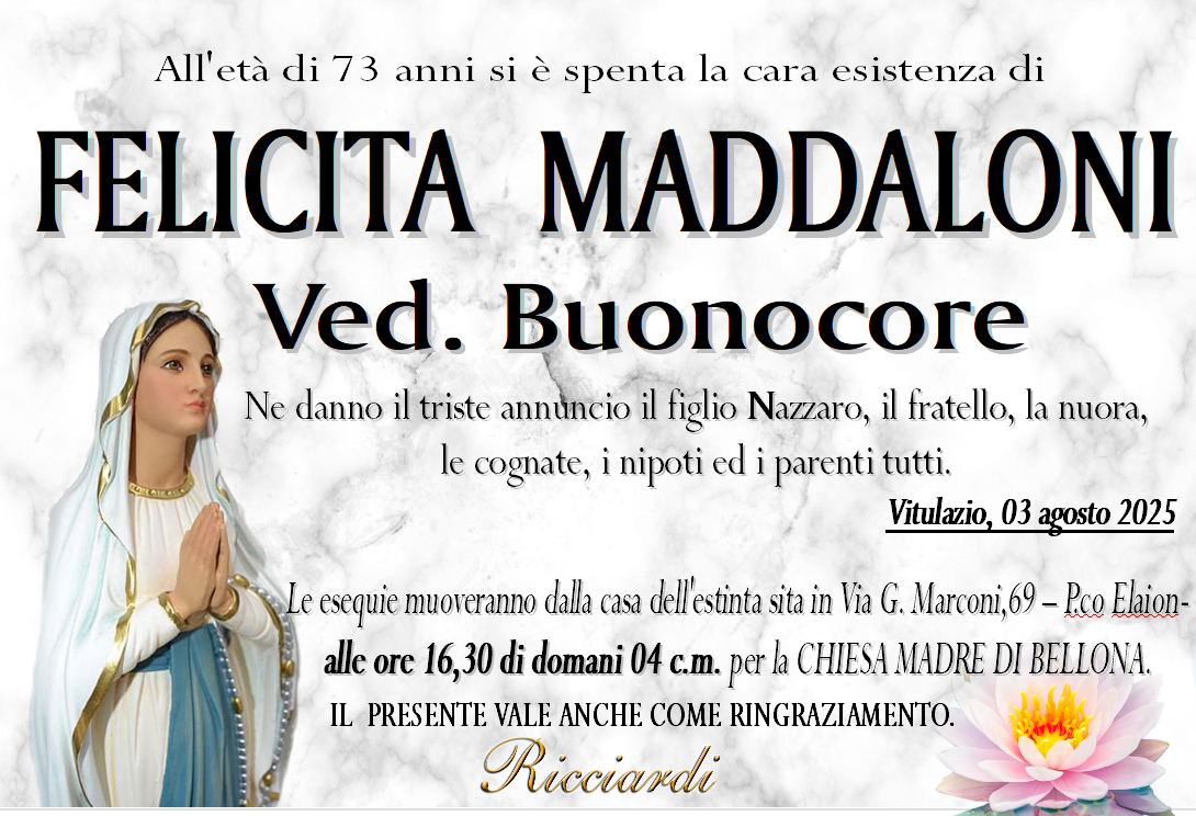 necrologio FELICITA MADDALONI