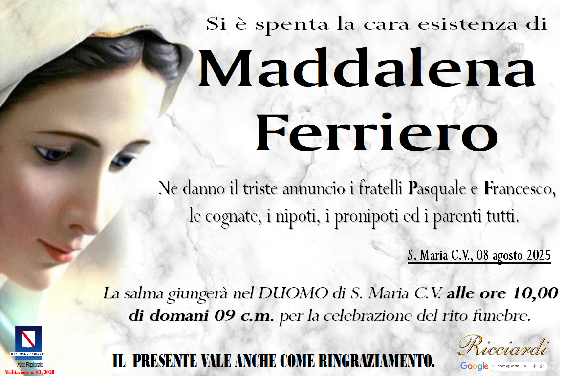 necrologio Maddalena Ferriero