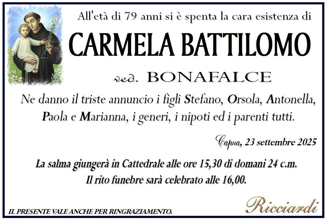 necrologio CARMELA BATTILOMO