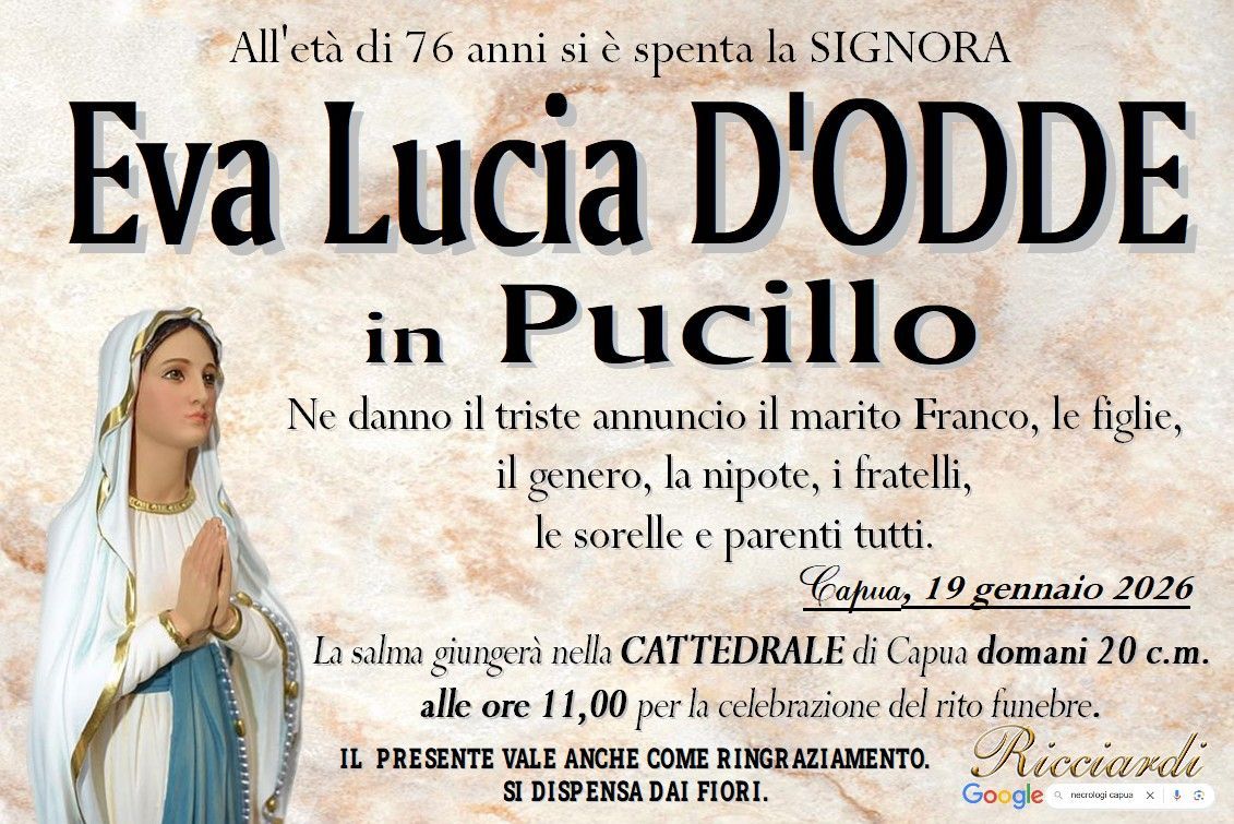 necrologio Eva Lucia D'ODDE