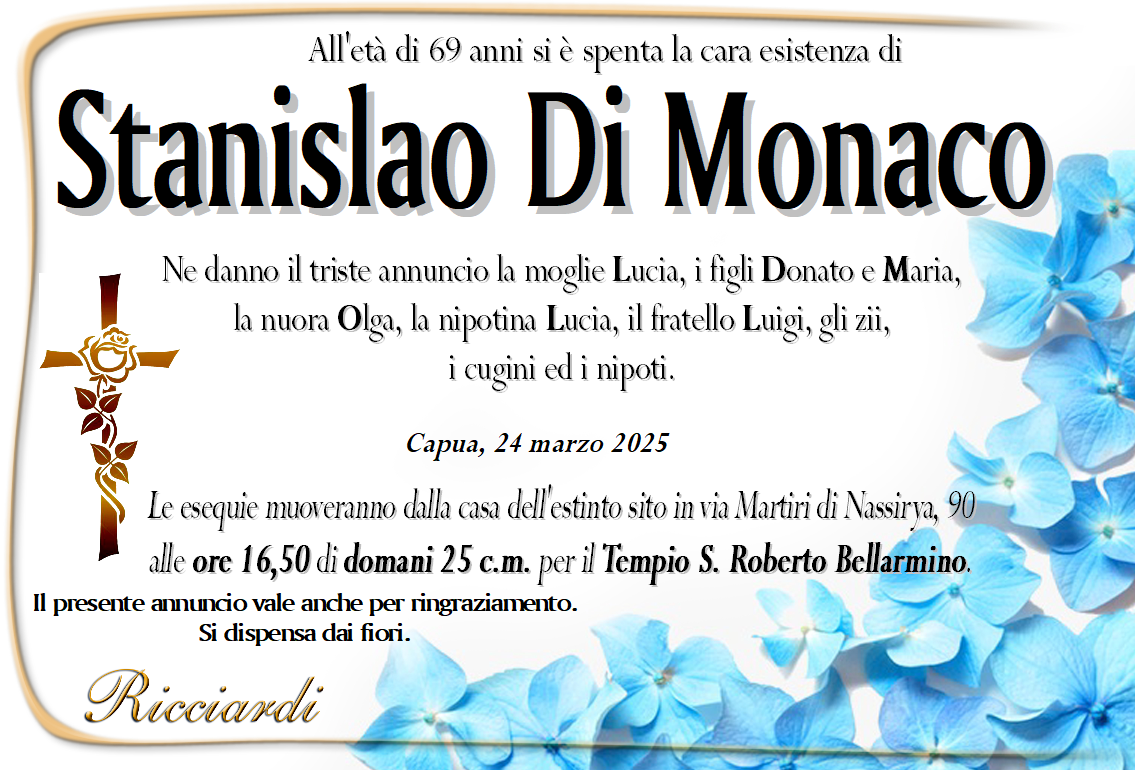 necrologio Stanislao Di Monaco