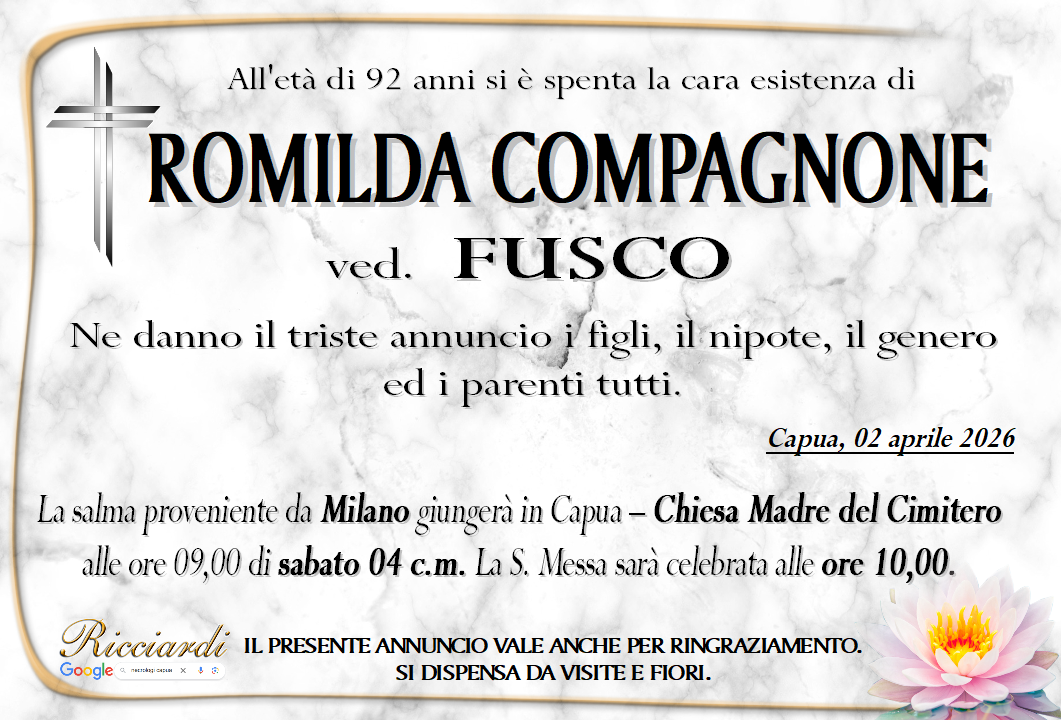 necrologio ROMILDA COMPAGNONE