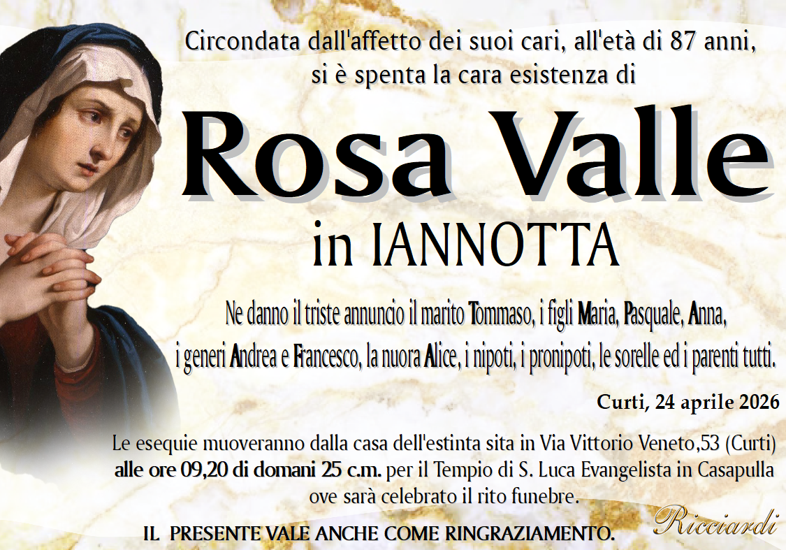 necrologio Rosa Valle