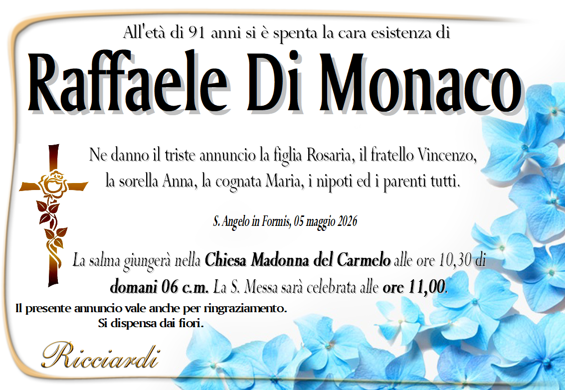 necrologio Raffaele Di Monaco