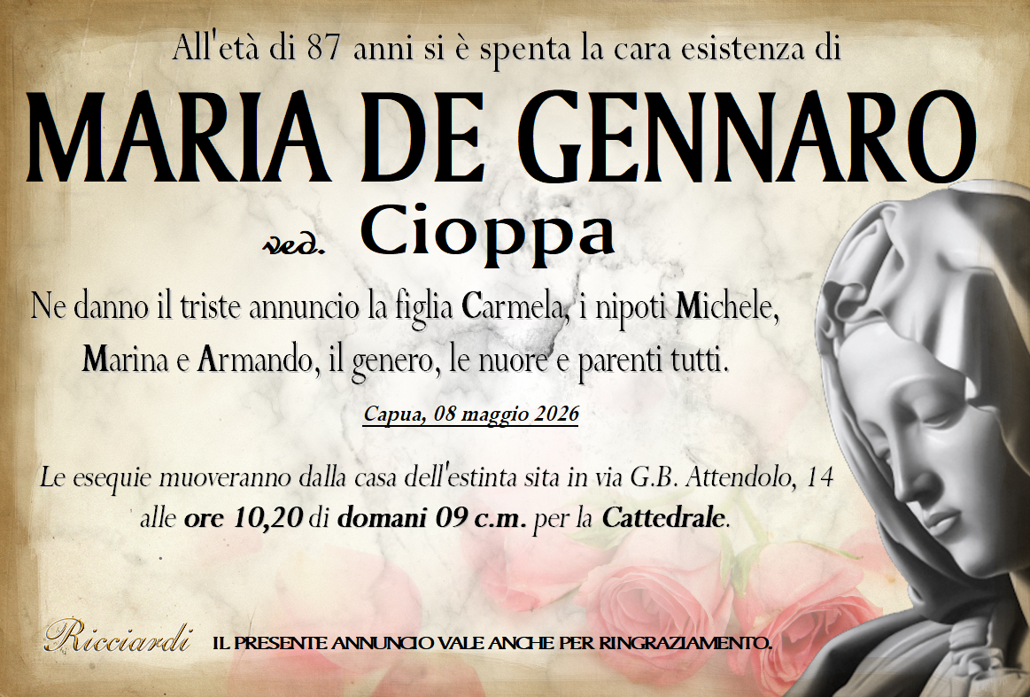 necrologio MARIA DE GENNARO