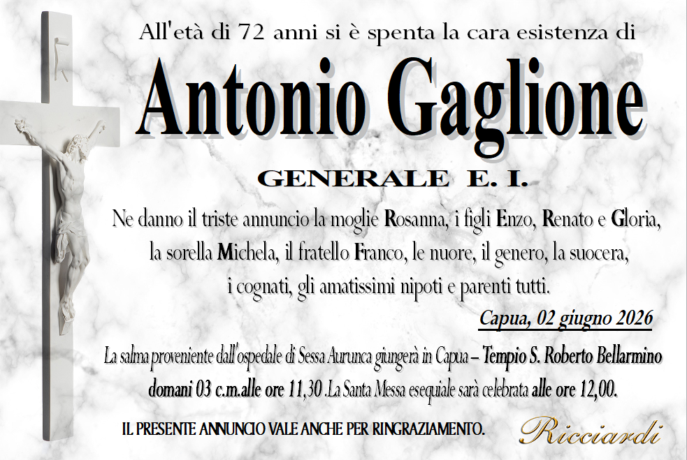 necrologio Antonio Gaglione