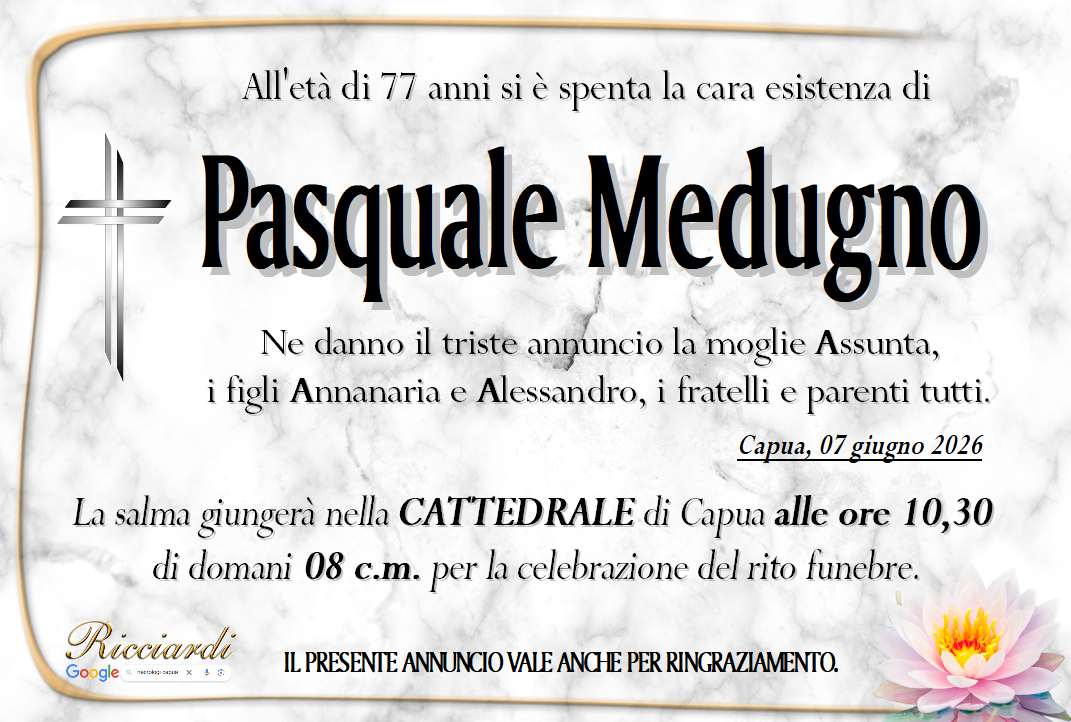 necrologio Pasquale Medugno