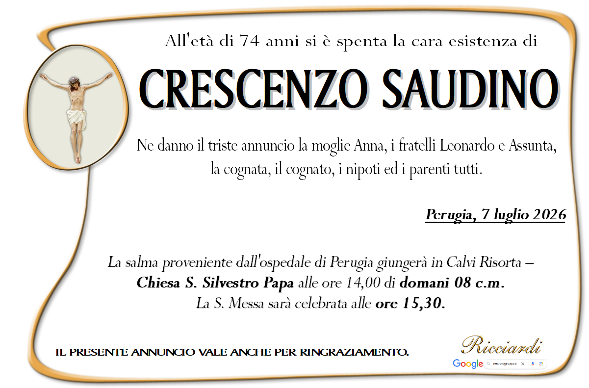 necrologio CRESCENZO SAUDINO