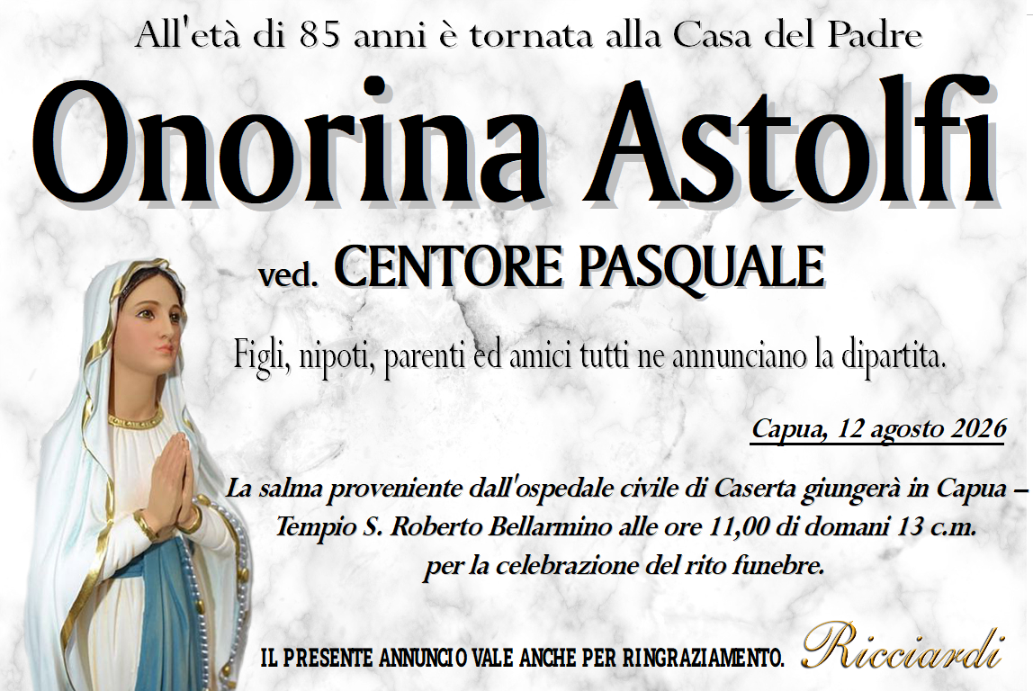 necrologio Onorina Astolfi