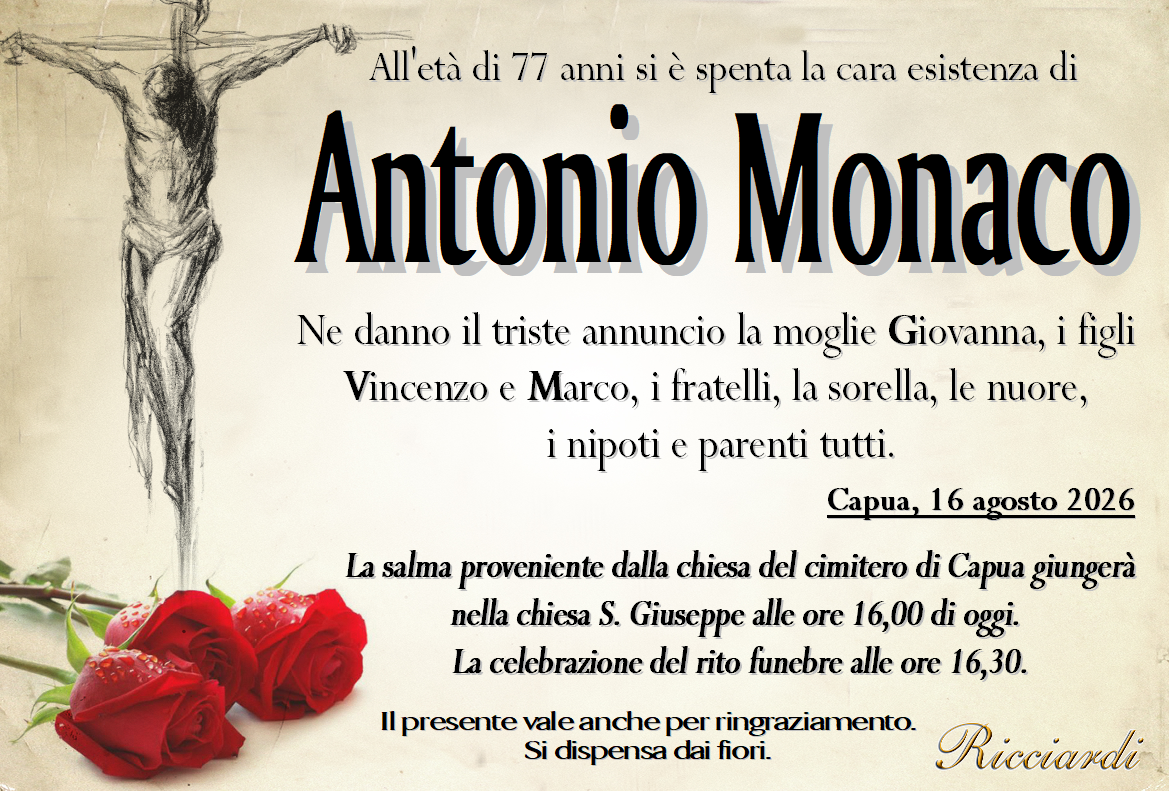 necrologio Antonio Monaco