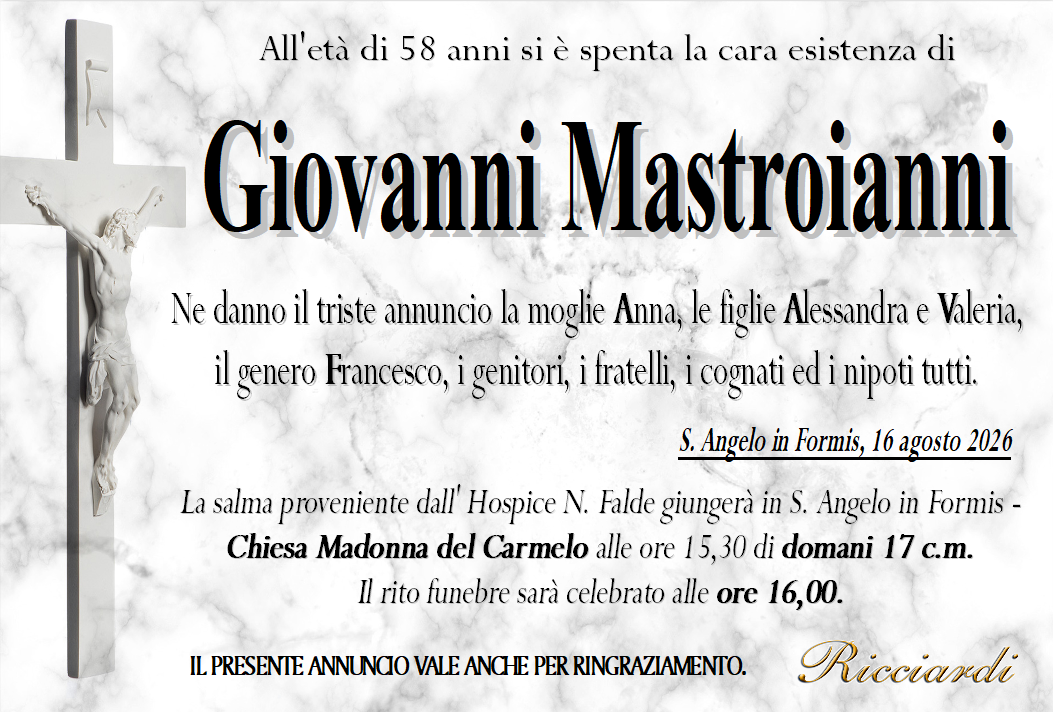 necrologio Giovanni Mastroianni