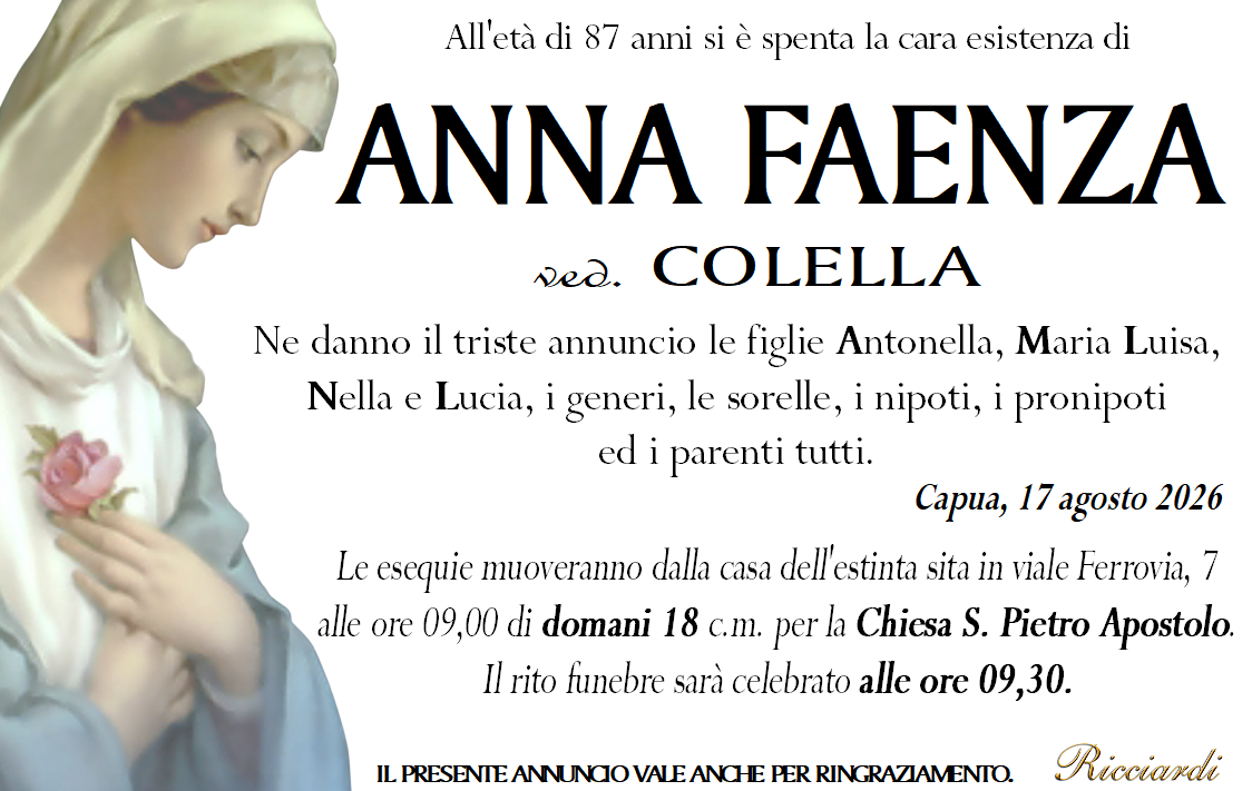 necrologio ANNA FAENZA