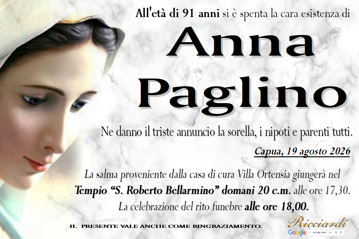 necrologio Anna Paglino
