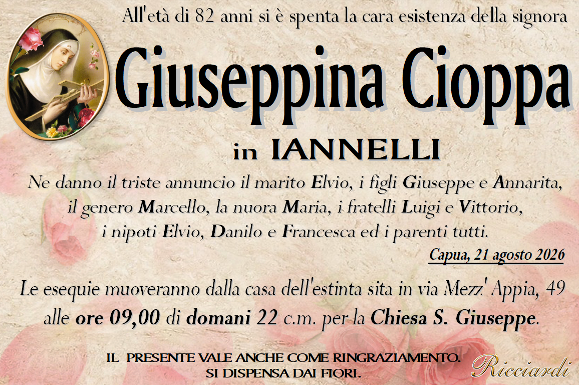 necrologio Giuseppina Cioppa