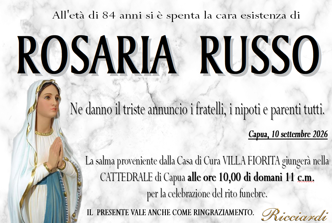 necrologio ROSARIA RUSSO