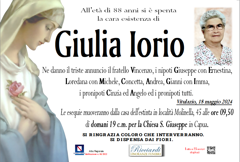 necrologio Giulia Iorio