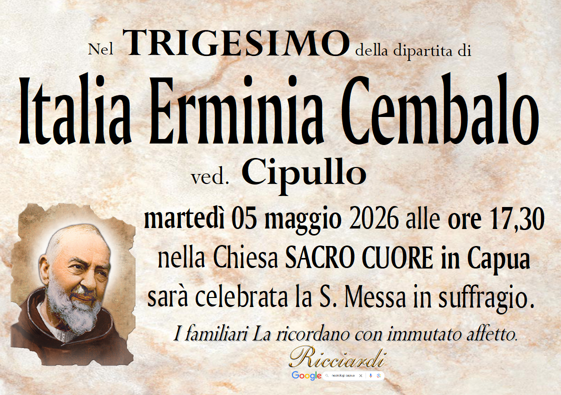 necrologio Italia Erminia Cembalo