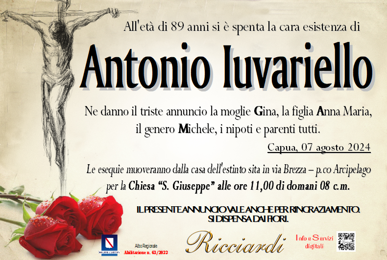 necrologio Antonio Iuvariello