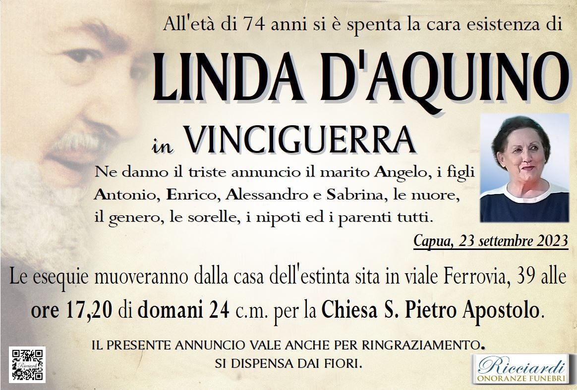 necrologio LINDA D'AQUINO