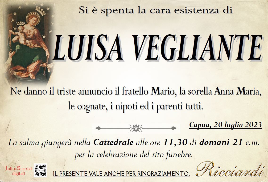 necrologio LUISA VEGLIANTE