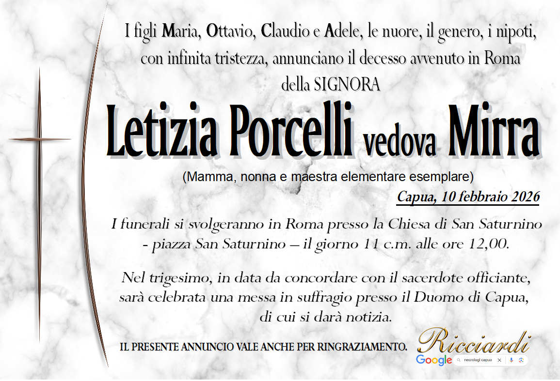 necrologio Letizia Porcelli