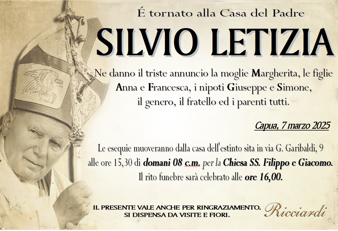necrologio SILVIO LETIZIA