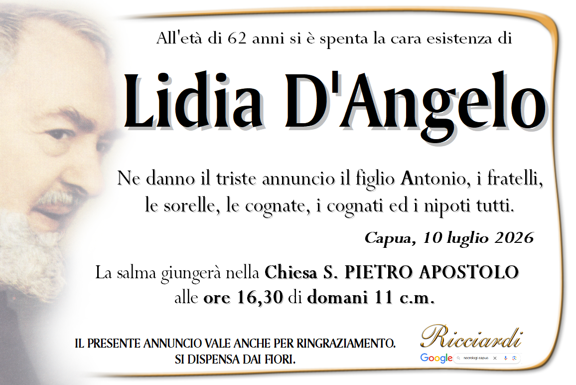 necrologio Lidia D'Angelo