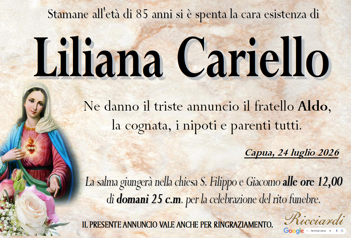 necrologio Liliana Cariello