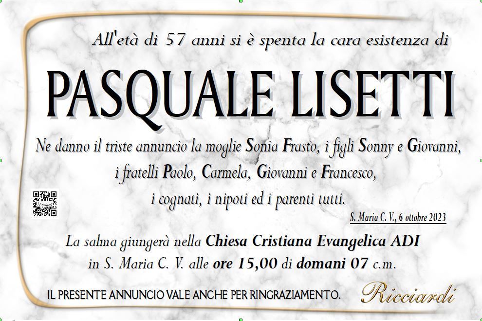 necrologio PASQUALE LISETTI