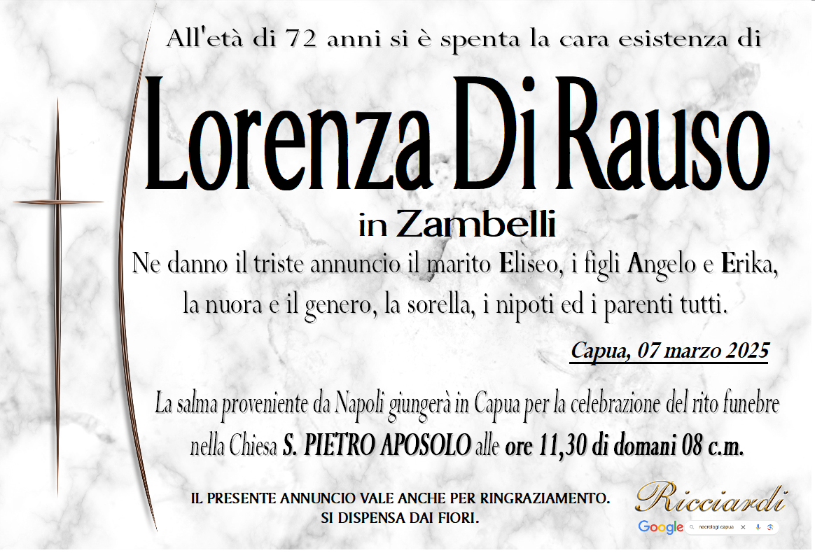 necrologio Lorenza Di Rauso