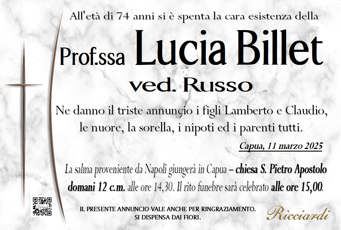 necrologio Prof.ssa Lucia Billet
