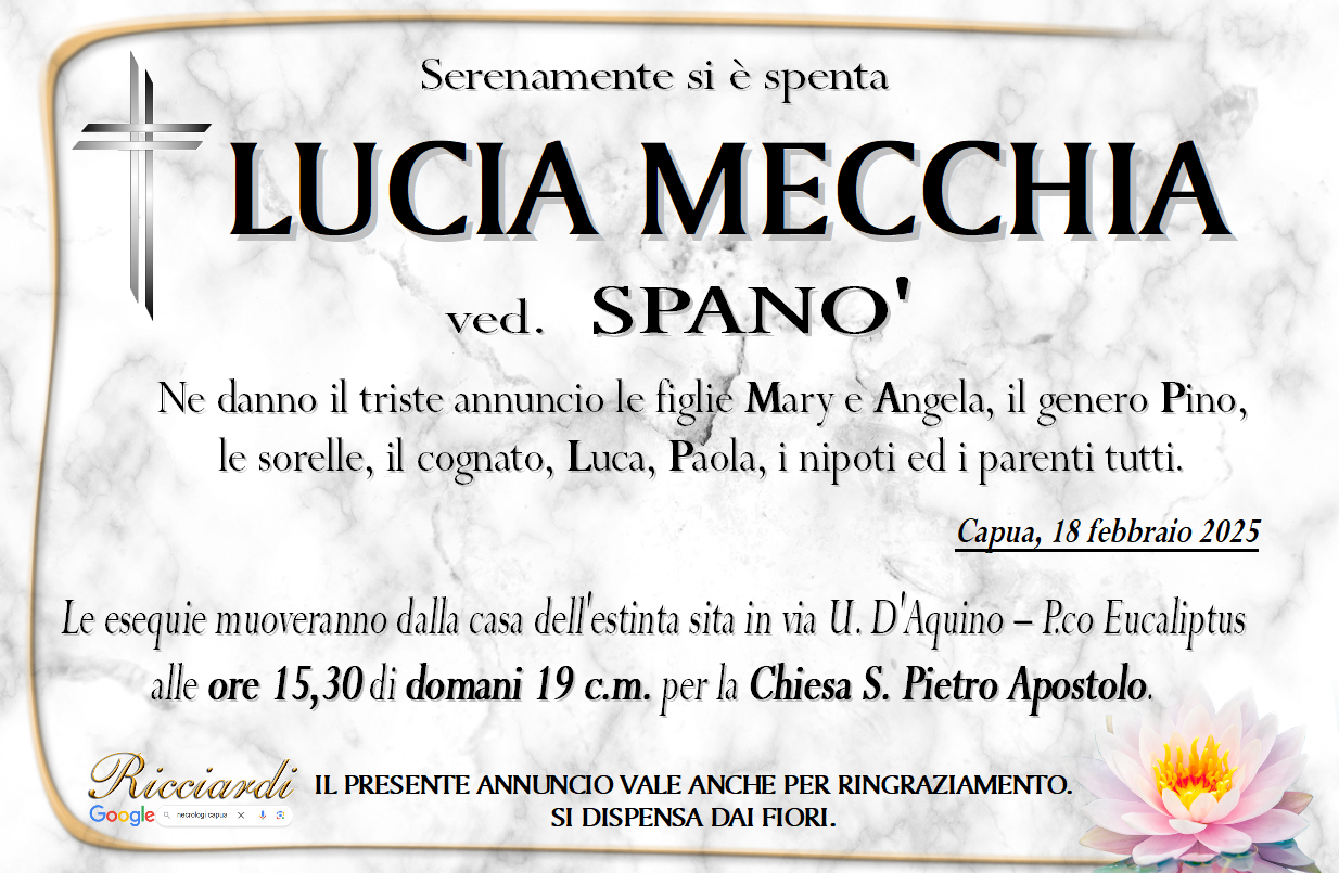 necrologio LUCIA MECCHIA