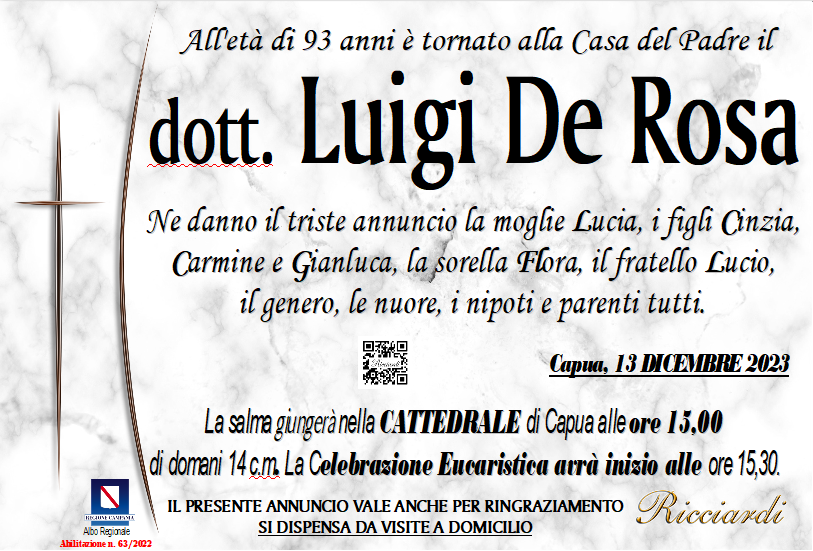 necrologio dott. Luigi De Rosa
