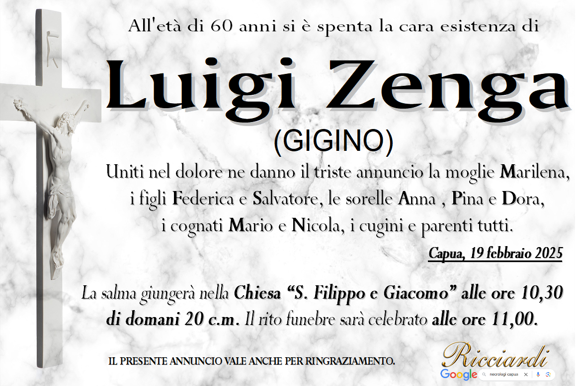 necrologio Luigi Zenga
