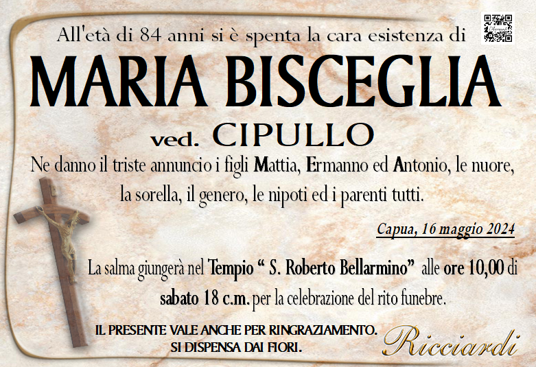 necrologio MARIA BISCEGLIA