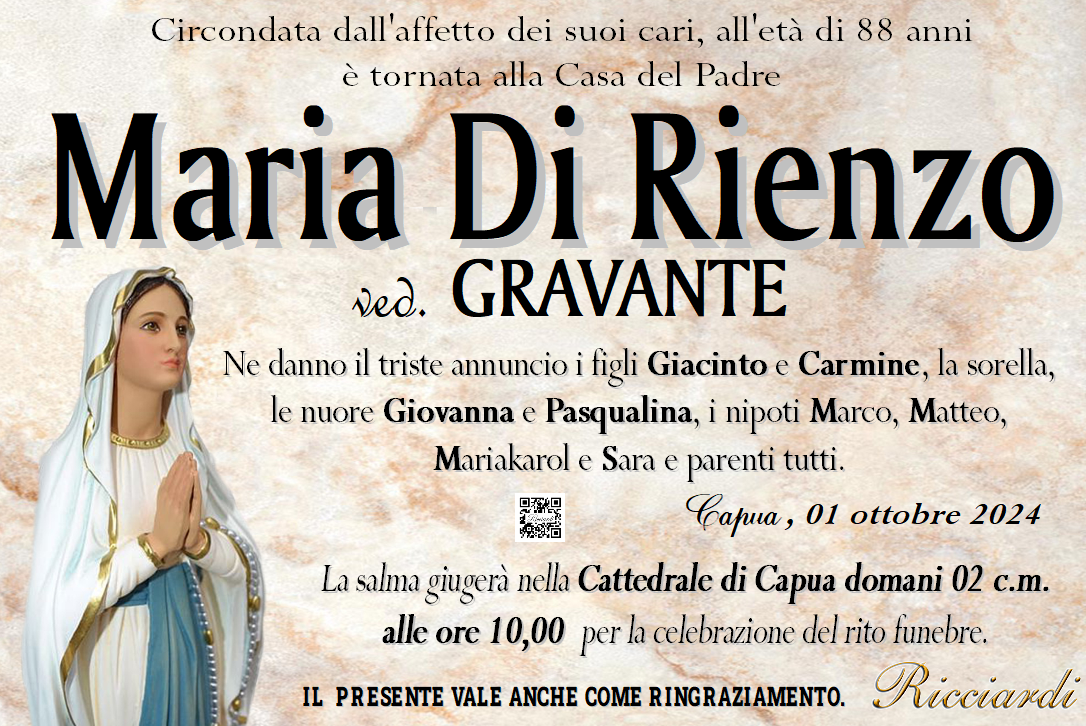 necrologio Maria Di Rienzo