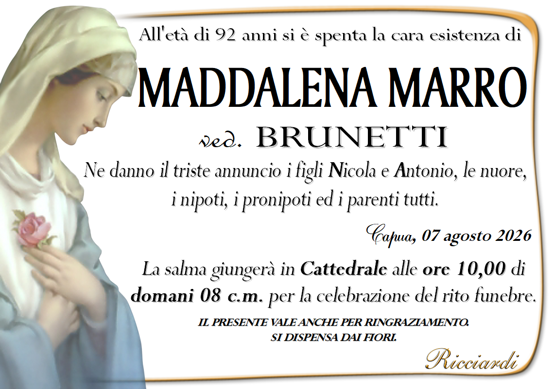 necrologio MADDALENA MARRO