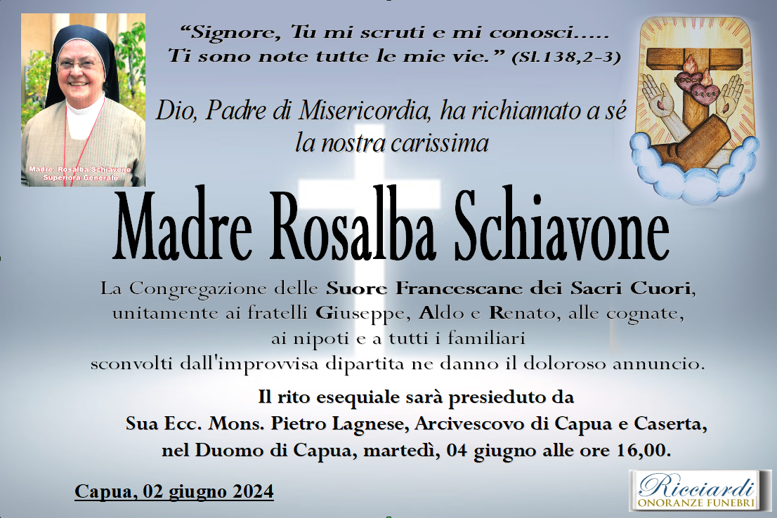 necrologio Madre Rosalba Schiavone