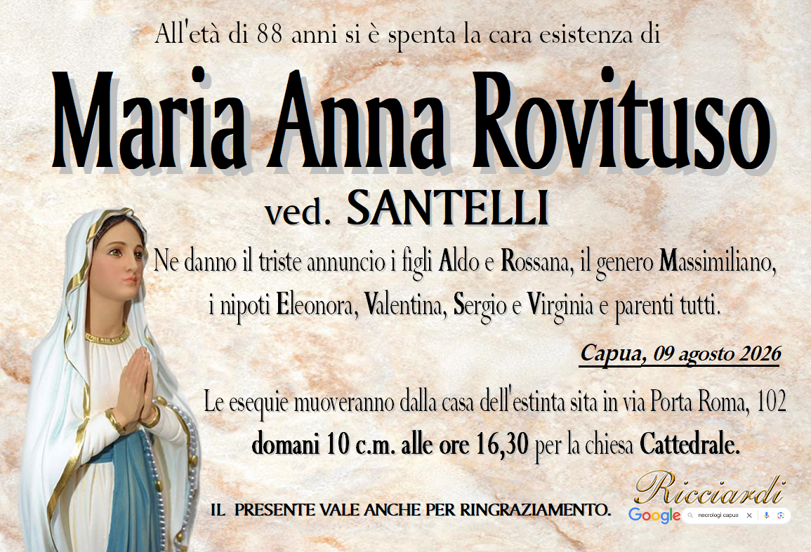 necrologio Maria Anna Rovituso