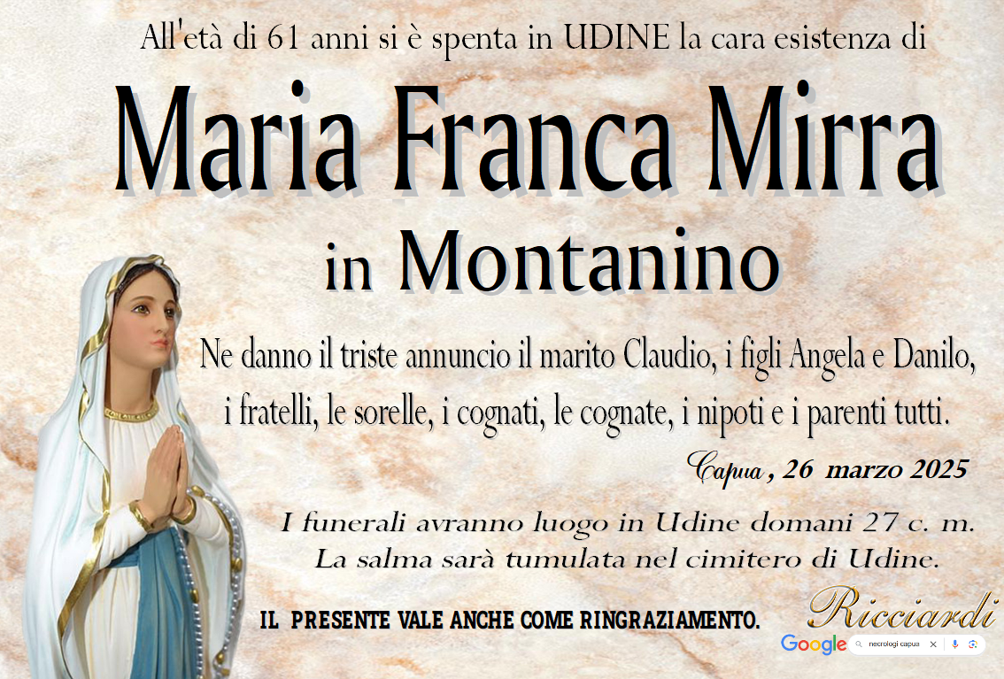 necrologio Maria Franca Mirra