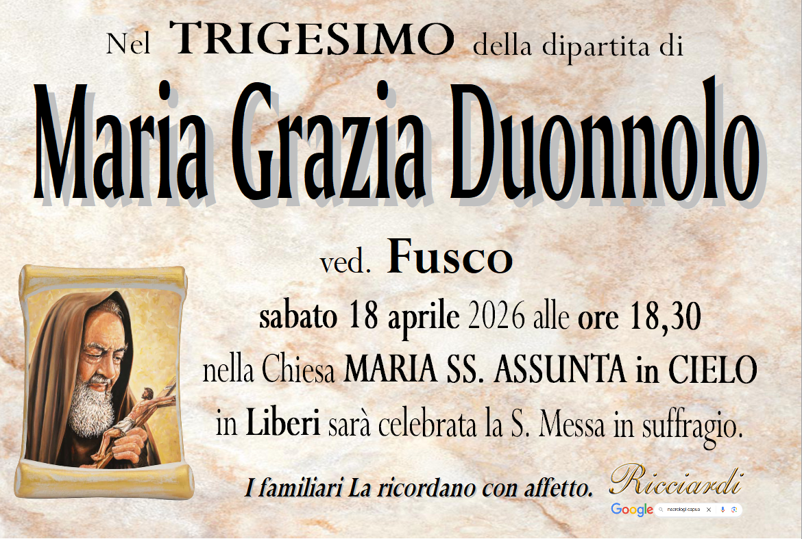 necrologio Maria Grazia Duonnolo