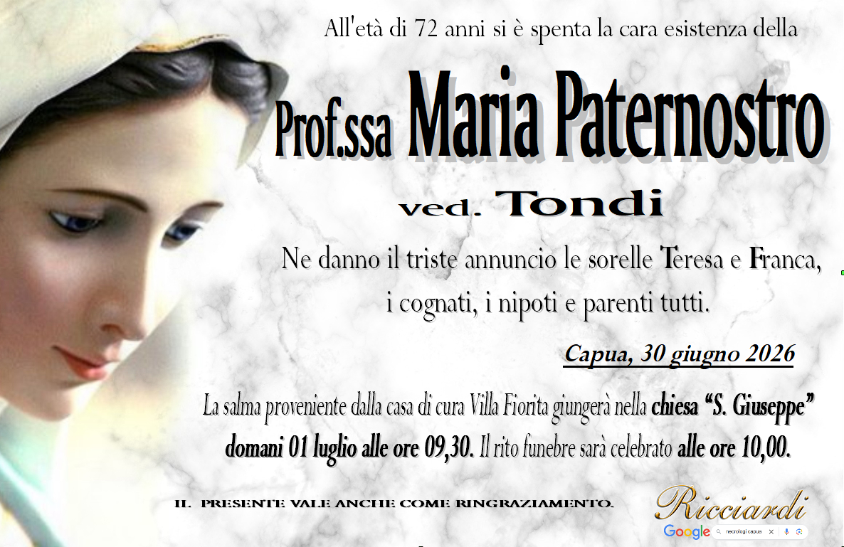 necrologio Prof.ssa Maria Paternostro