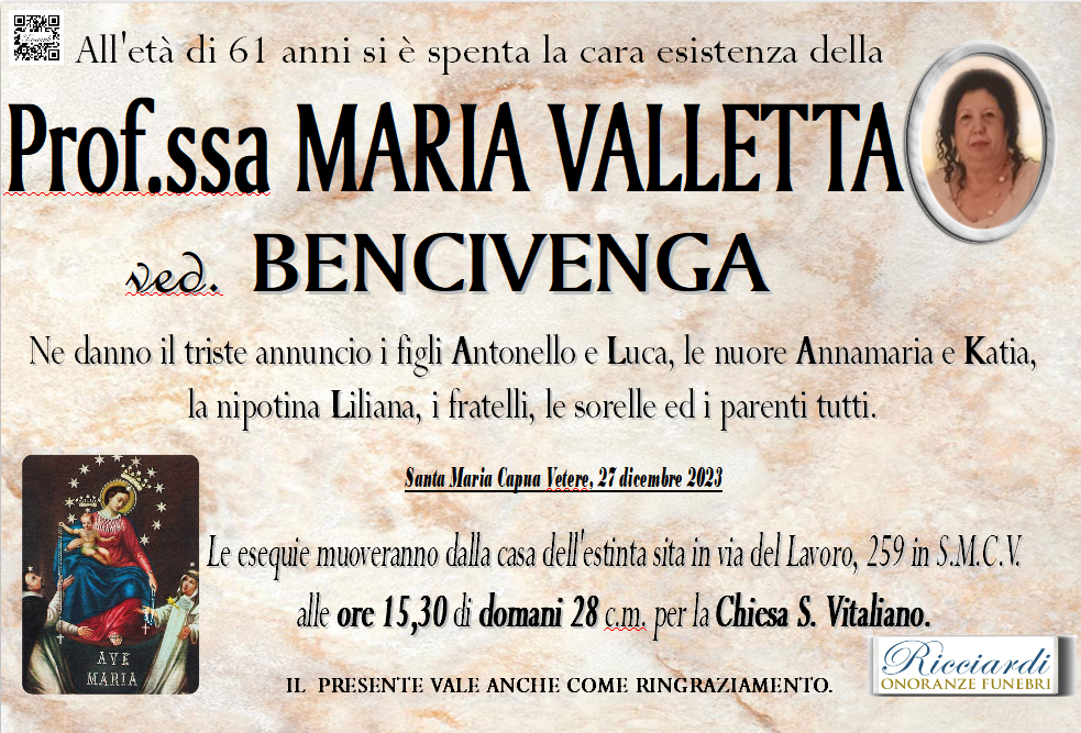 necrologio Prof.ssa MARIA VALLETTA