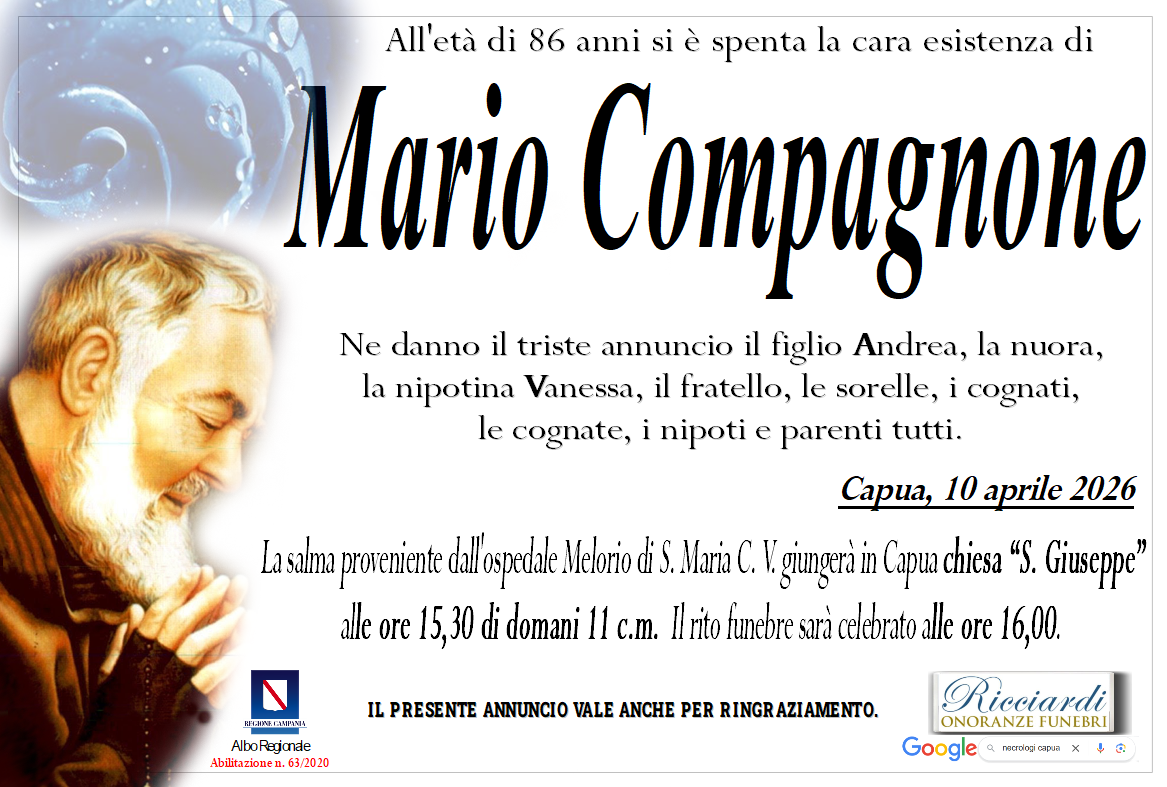 necrologio Mario Compagnone